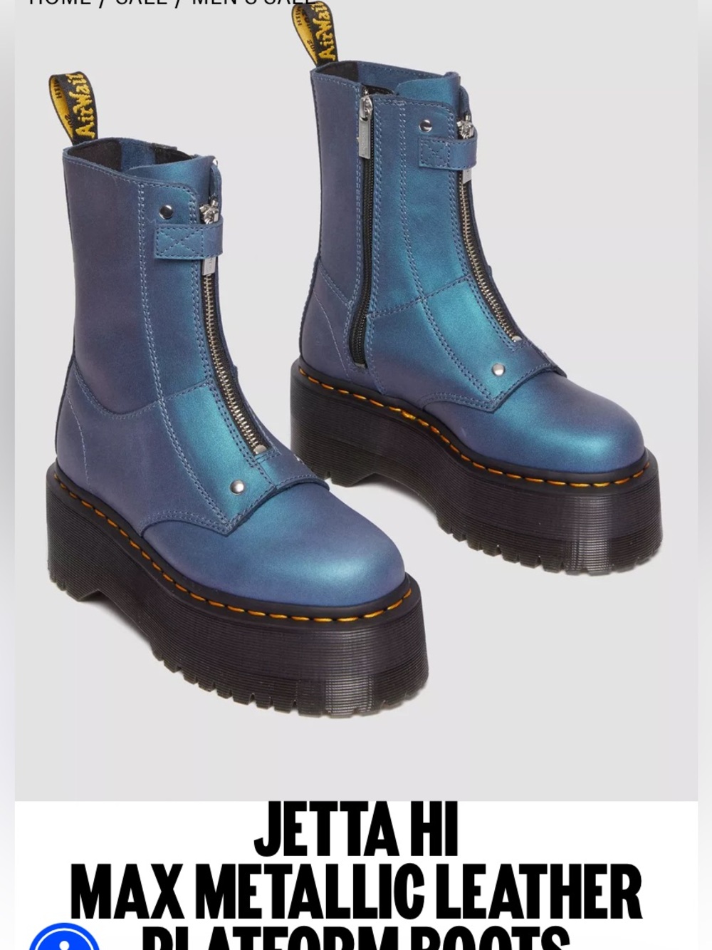Dr. Martens Jetta Hi Max Metallic Blue Leather Platform Boots